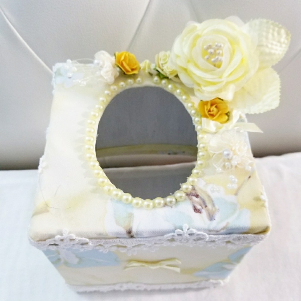 Shabby Chic style tissue cover box.Yellow